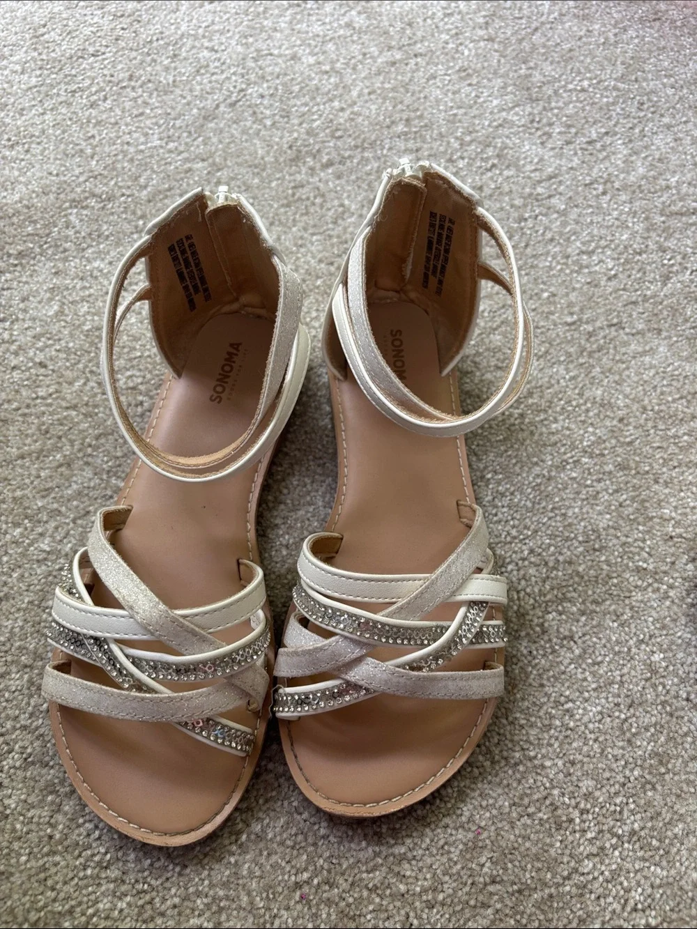 Sonoma Cream and Tan Beaded Ankle-Strap Sandals